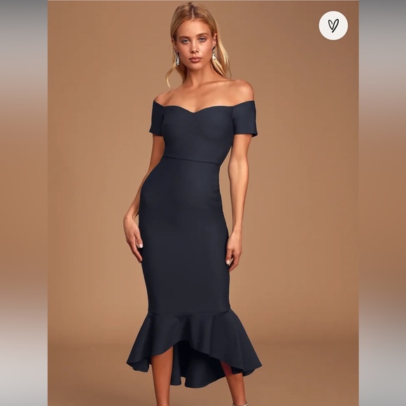 Silk Mousseline Midnight Blue Off Shoulder Dress